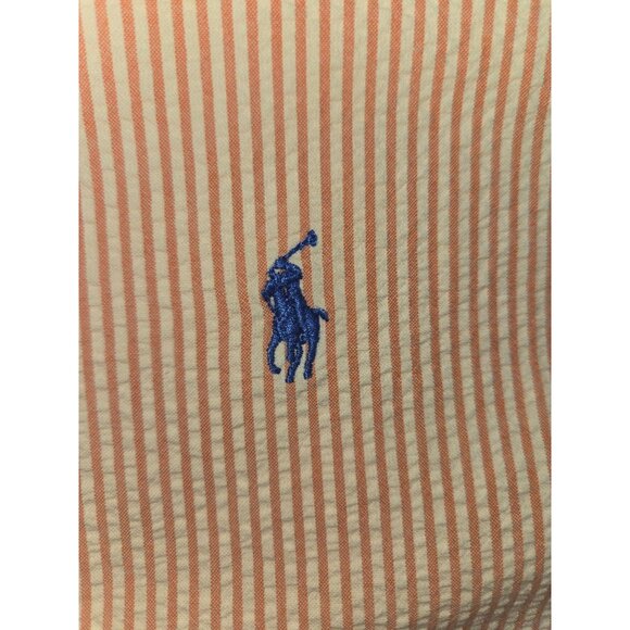 Ralph Lauren Blake Orange Striped Button-Down Seersucker Shirt Mens Large - Picture 7 of 8